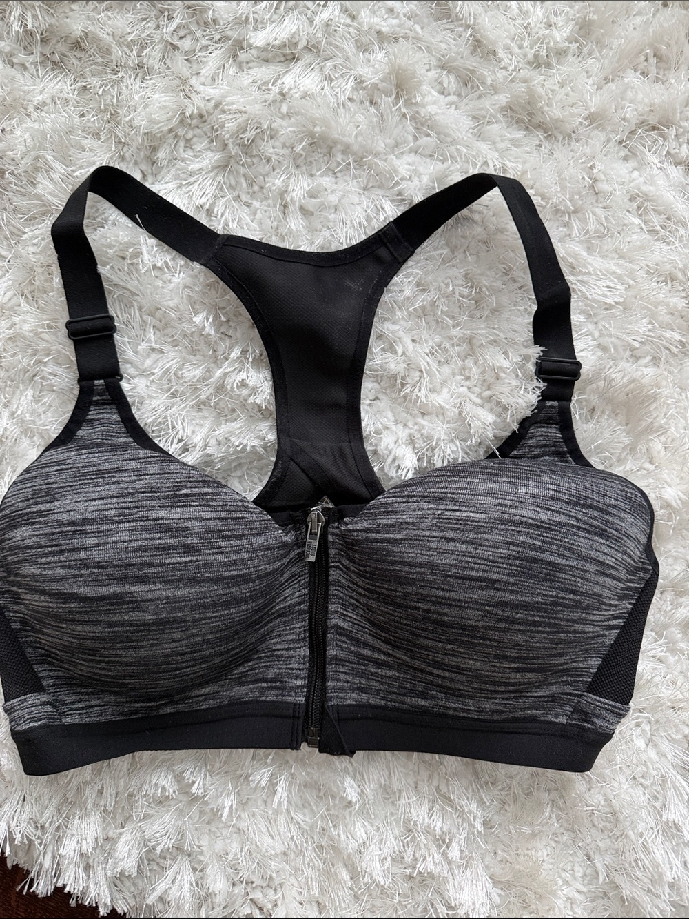 Victoria's Secret Black Heather Front-Zip Racerback Sports Bra 36c